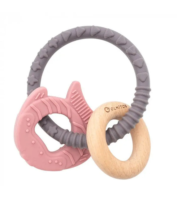 Mordedor de Madeira e Silicone Olmitos Fish Pink