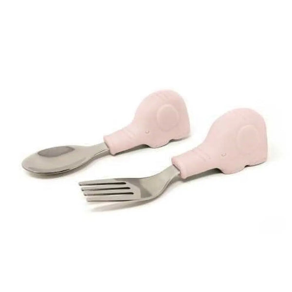 Tiny Twinkle Talheres em Aço e Silicone Elefante Rosa