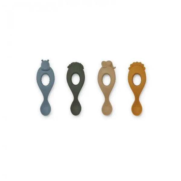 Conjunto 4 Talheres Silicone Liewood Safari/Blue