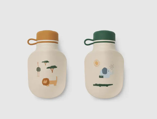 Liewood Conjunto de 2 Garrafas Silicone para Smoothie Animais da Selva