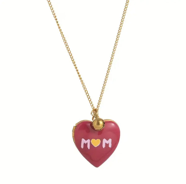 Colar com Pingente Coração Vermelho "Mom"