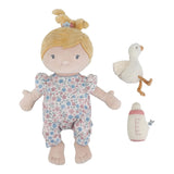 Detalhe rosto macacão flores Boneca Julia Little Dutch pelúcia bordada qualidade alemã +18 meses