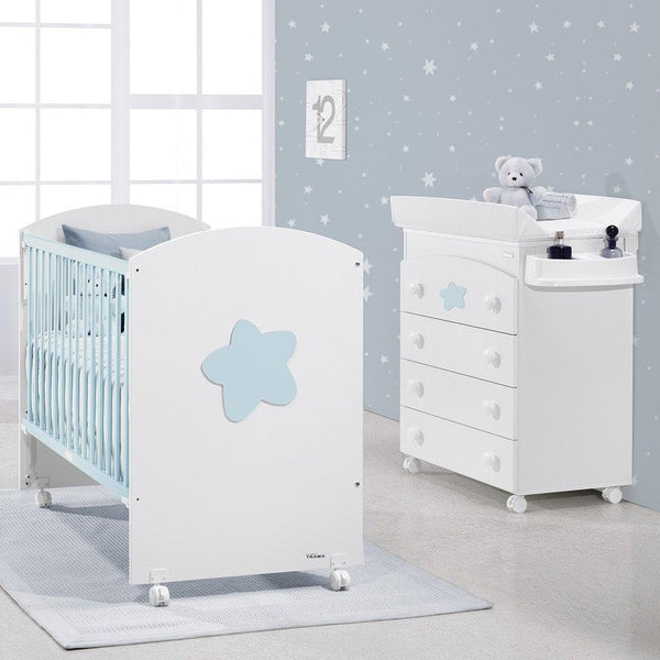 Cama de Grades CoSleep Trama Big Star Branco Mate/Azul Bebé 120x60cm - Minicool