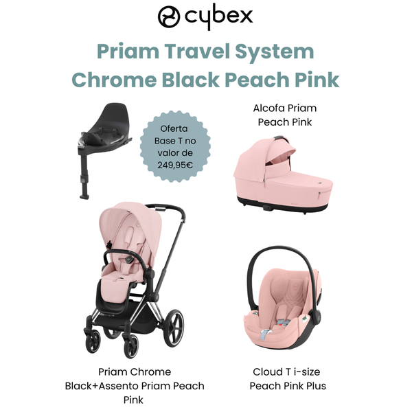 Cybex Promoção Travel System Priam Chrome Black Peach Pink