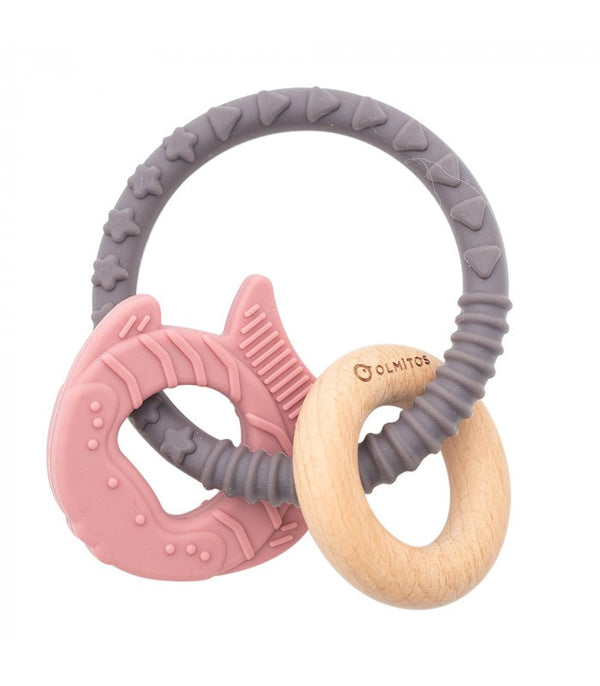 Mordedor de Madeira e Silicone Olmitos Fish Pink