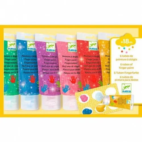 6 Tubos de Tinta para Pintar com as Mãos DJECO Glitter Djeco