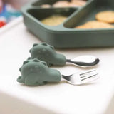 Tiny Twinkle Talheres em Aço e Silicone Dino Verde Tiny Twinkle