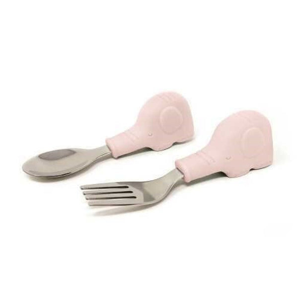 Tiny Twinkle Talheres em Aço e Silicone Elefante Rosa