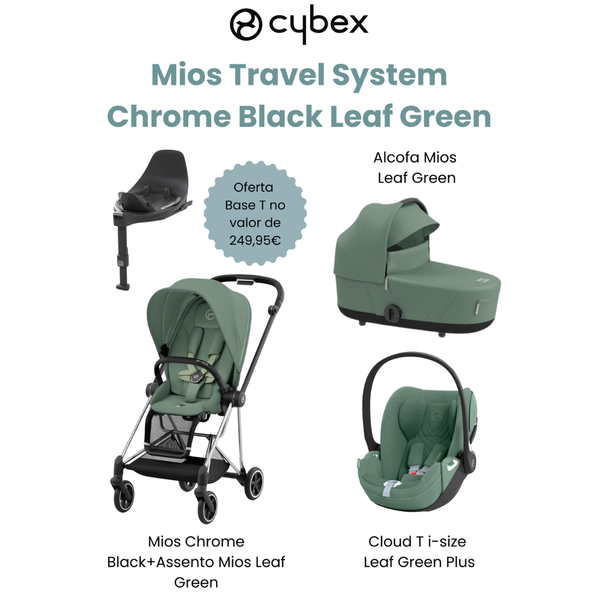 Cybex Promoção Travel System Mios Chrome Black Leaf Green