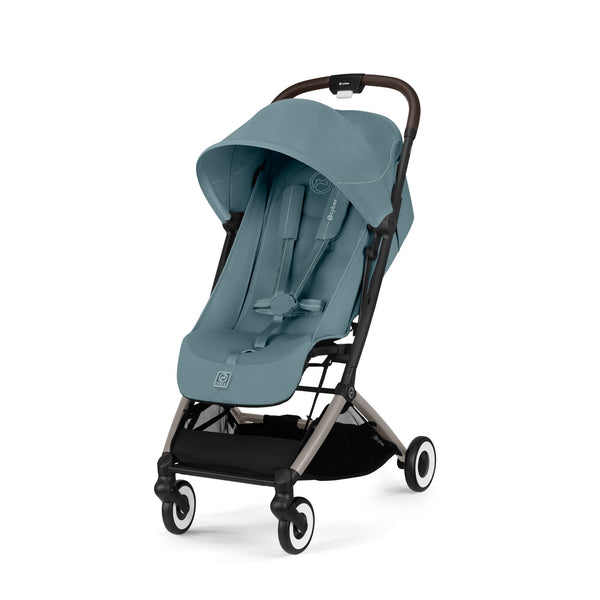Carrinho Cybex Orfeo 2025 Taupe Frame/Stormy Blue - Compacto, reclinável e compatível com bagagem de mão
