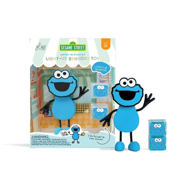 Set Personagem Rua Sésamo Cookie Monster e 2 Cubos Luz GloPals Azul