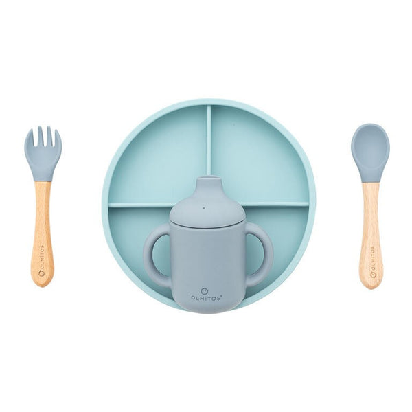 Olmitos Conjunto de Alimentação 5 Peças em Silicone Azul