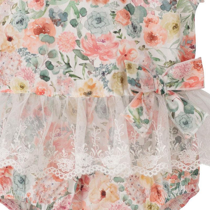 CALAMARO Conjunto Blusa + Tapa Fraldas Flores com Renda  1