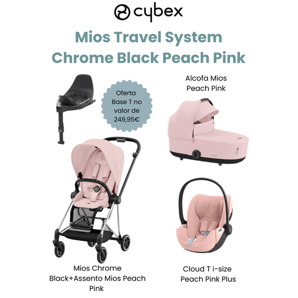 Cybex Promoção Travel System Mios Chrome Black Peach Pink