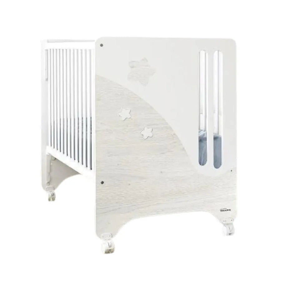 Cama de Grades CoSleep Trama Cielo Branco Mate/Roble Nórdico 120x60cm Trama - Mobiliário de Bebé