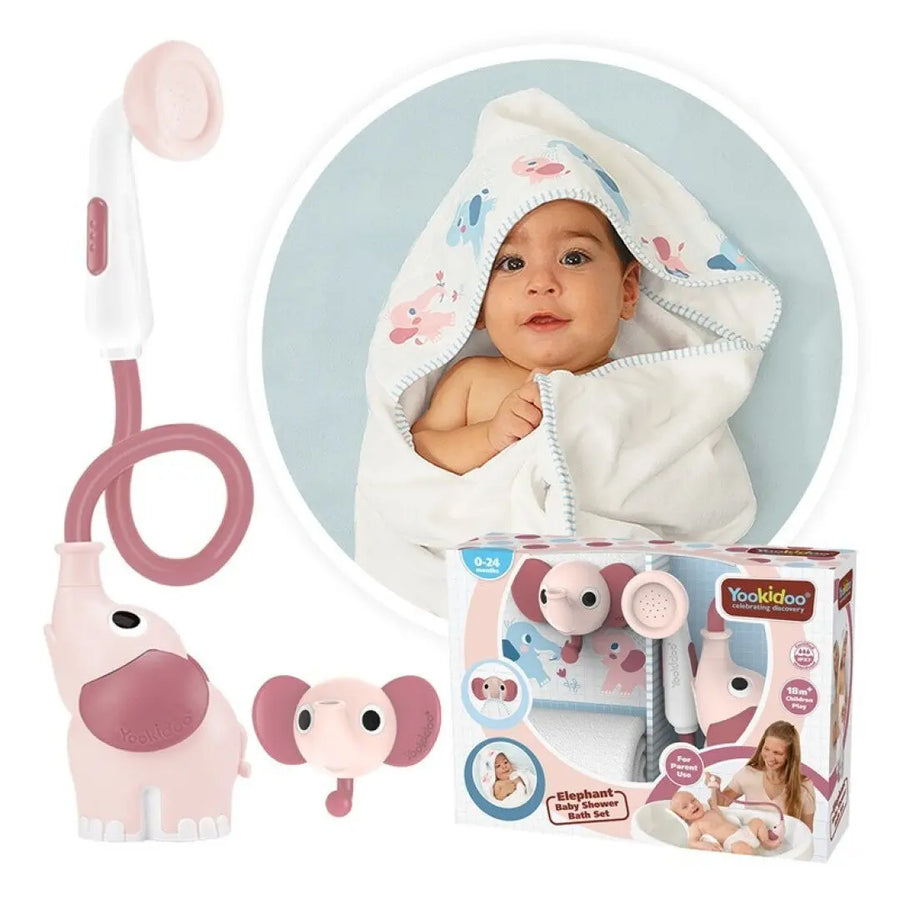 Yookidoo Set de Banho Chuveiro Elefante Rosa e Toalha-Capa Yookidoo